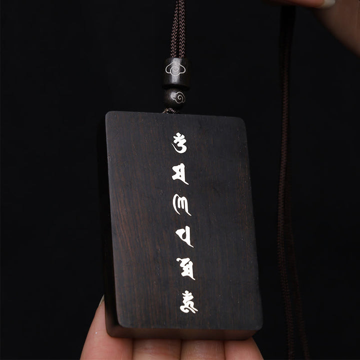 Collier pendentif de protection incrusté de Buddha Stones en argent sterling 999 avec petite feuille de bois de santal rouge et bois d'ébène Om Mani Padme Hum - image 18