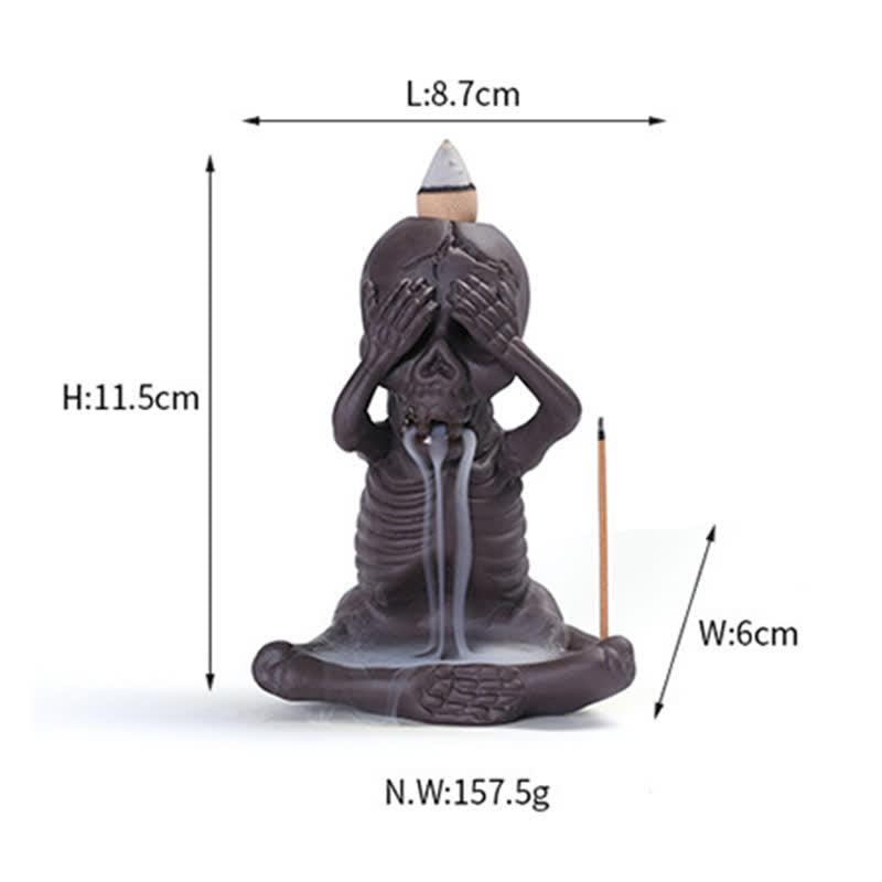 Buddha Stones Petit Crâne Fantôme Argile Violet Fontaine à Fumée à Refoulement Brûleur d'Encens Paix Décoration