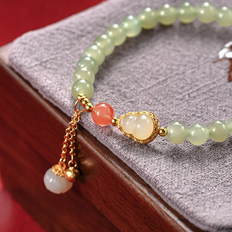 Bracelet porte-bonheur en argent sterling 925 avec calebasse en jade Hetian et lotus