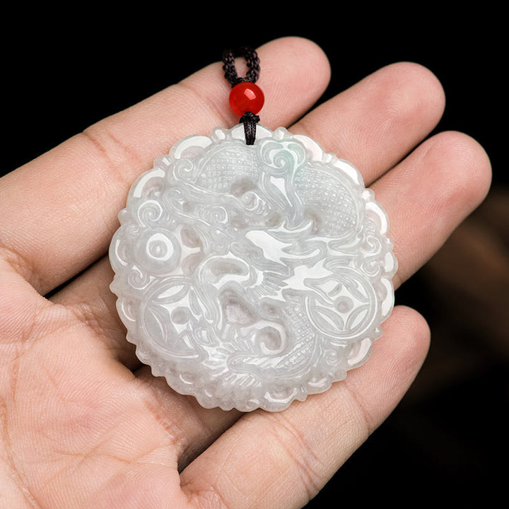 Collier pendentif dragon de protection en jade blanc et Buddha Stones - image 4