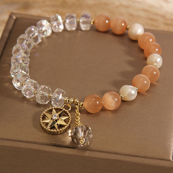 Bracelet de soutien étoile en cristal blanc œil de chat orange Buddha Stones