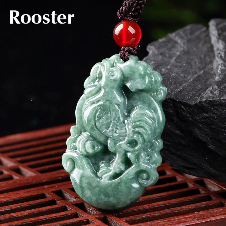 Buddha Stones pendentif de prospérité en jade naturel avec 12 signes du zodiaque chinois - Coq - image 23