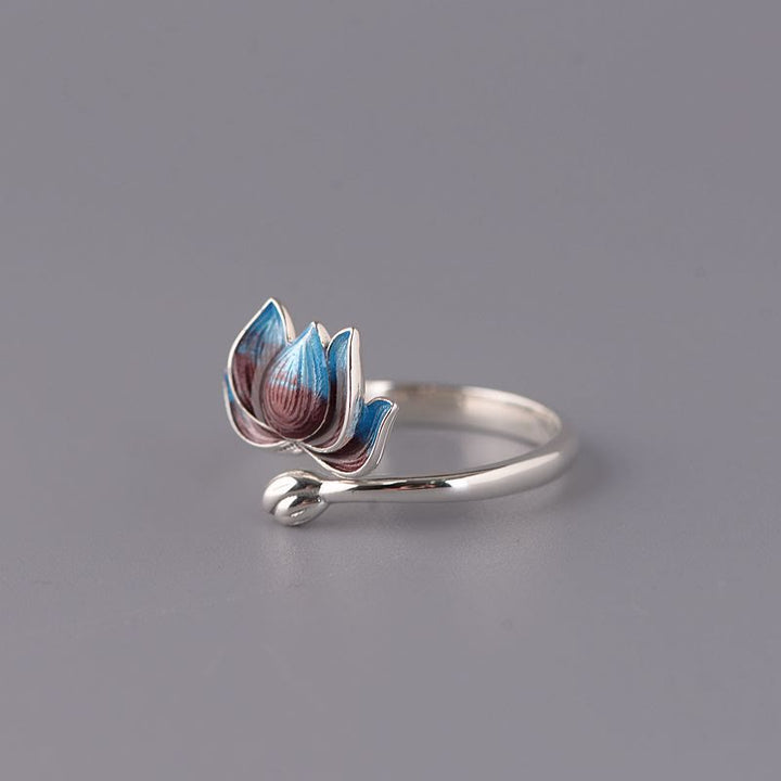 Bague ajustable en argent sterling 925 Buddha Stones et fleur de lotus - image 2