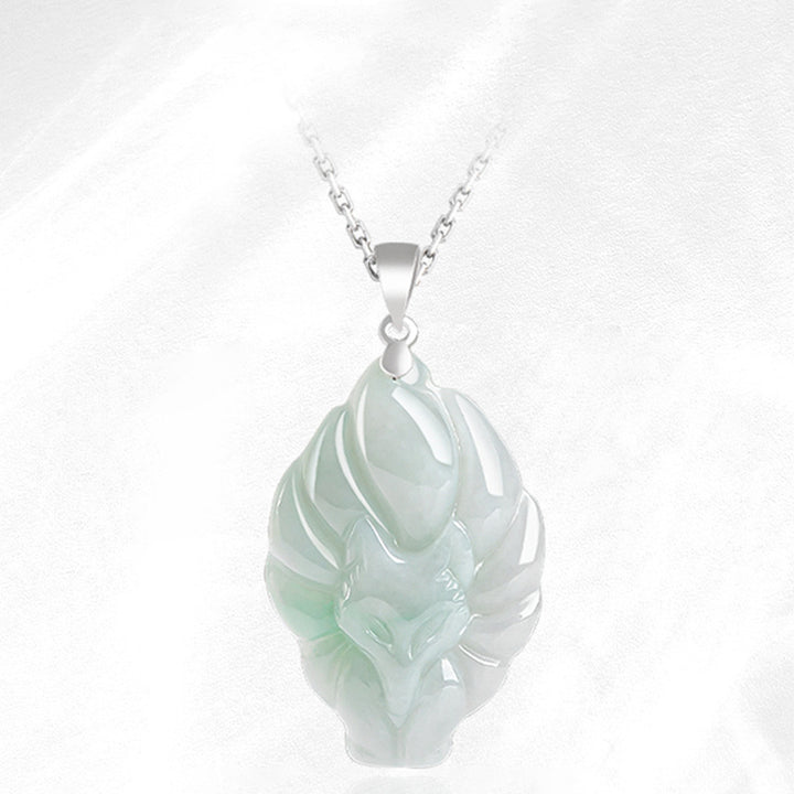 Collier pendentif de prospérité en jade naturel à neuf queues en argent sterling 925 Buddha Stones