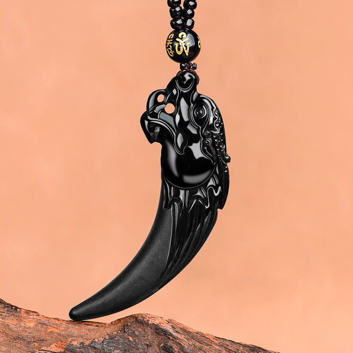 Buddha Stones pendentif de protection en jade noir naturel avec motif de dent de dragon du zodiaque chinois - Jade noir (Protection ♥ Calme) - image 1