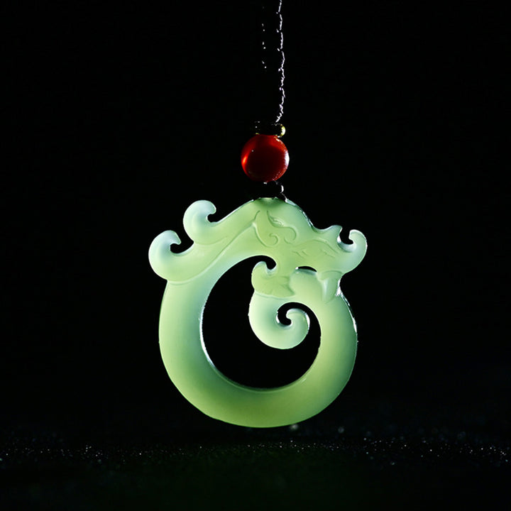 Collier pendentif en corde de protection du dragon en jade blanc et jade cyan Buddha Stones - image 5