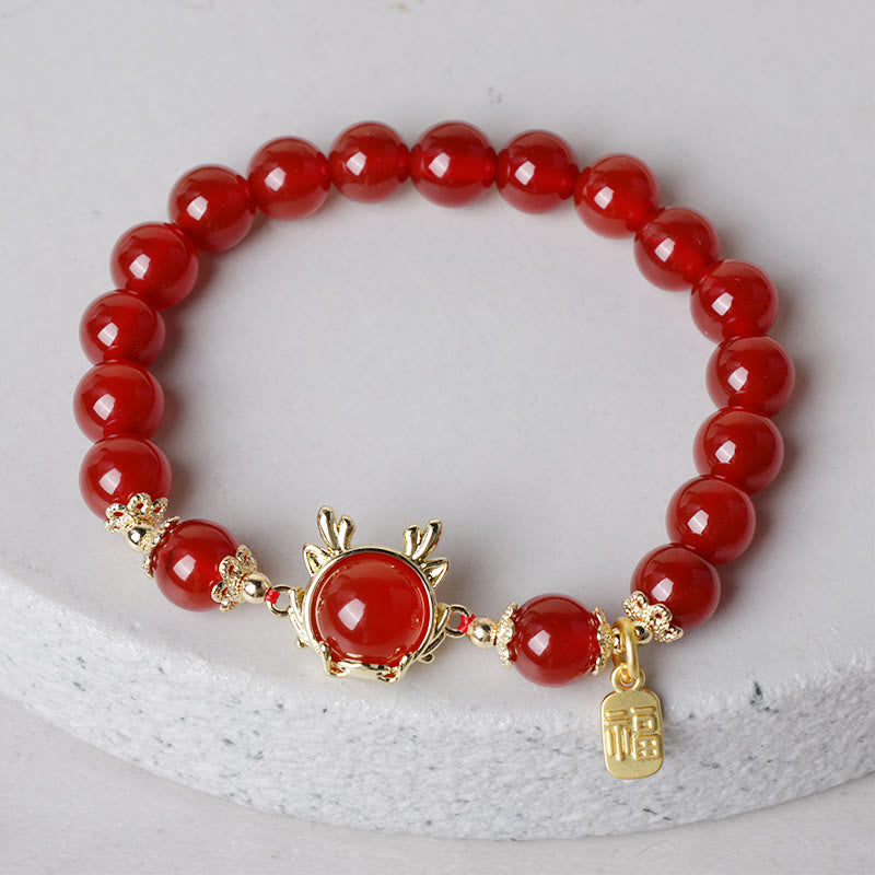 Bracelet de réussite avec boucle de paix en jade et agate rouge de l'année du dragon et des Buddha Stones