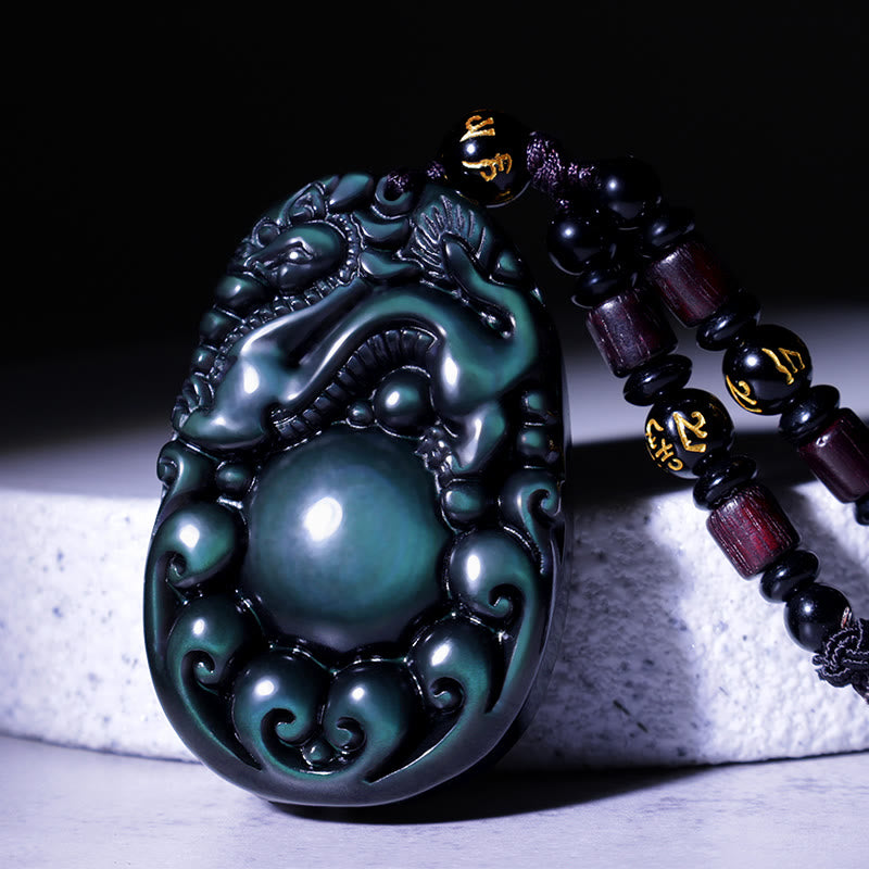 Collier PiXiu en obsidienne arc-en-ciel positive tibétaine avec Buddha Stones - L - image 0