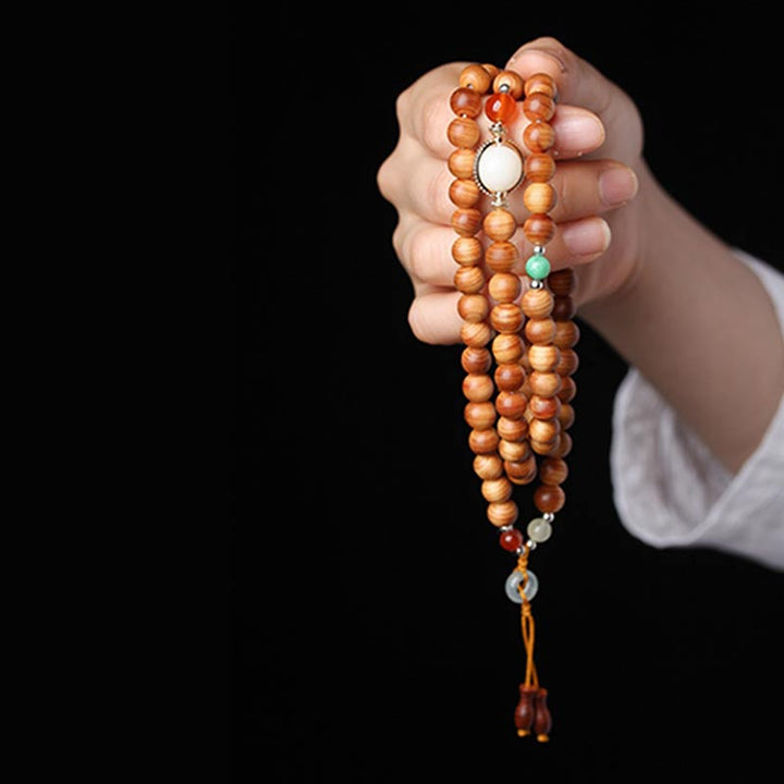 Collier et bracelet de guérison Mala en bois de rose tibétain avec Buddha Stones