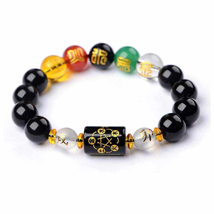 Buddha Stones Zodiaque chinois Feng Shui Obsidienne Bracelet de richesse à cinq éléments