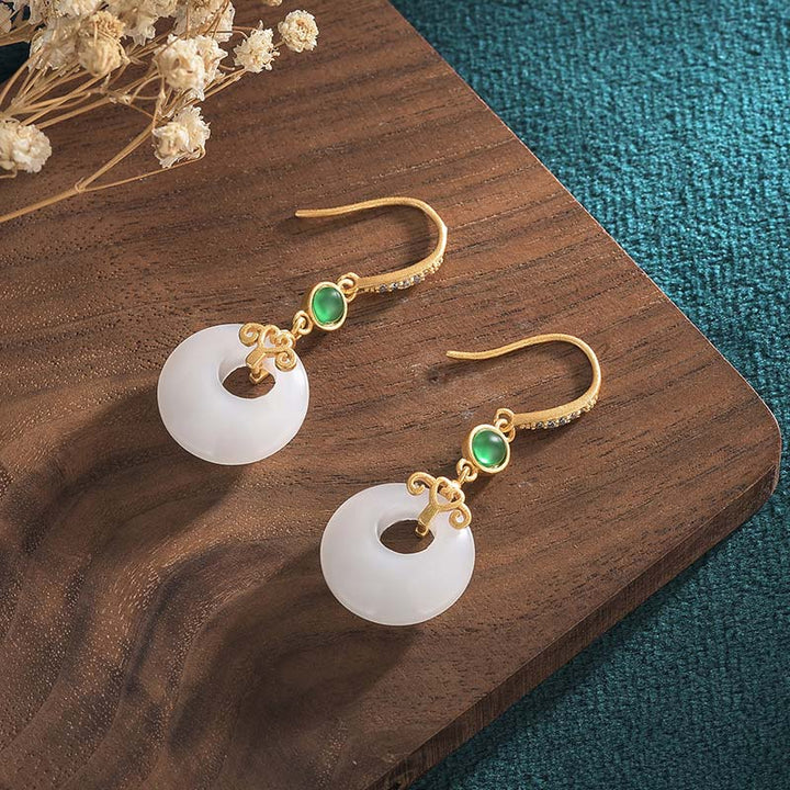Boucles d'oreilles pendantes Feng Shui en jade blanc