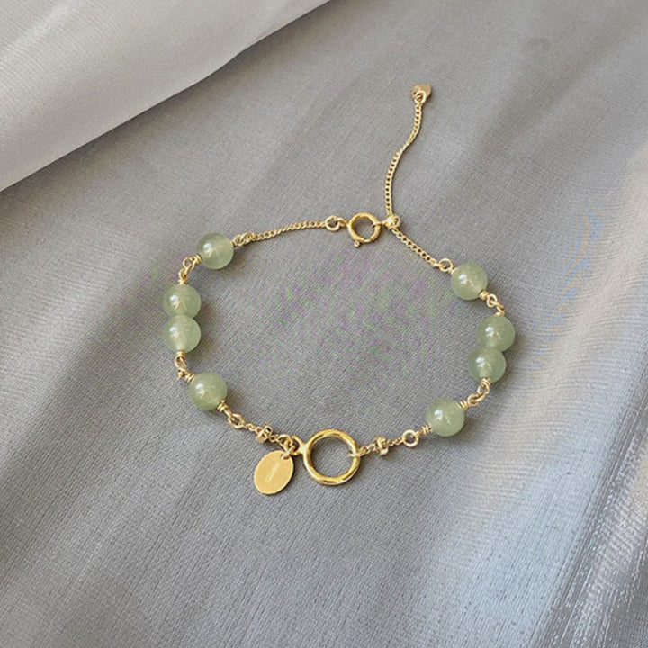 Bracelet chaîne de prospérité en perles de jade Hetian plaqué or 14 carats