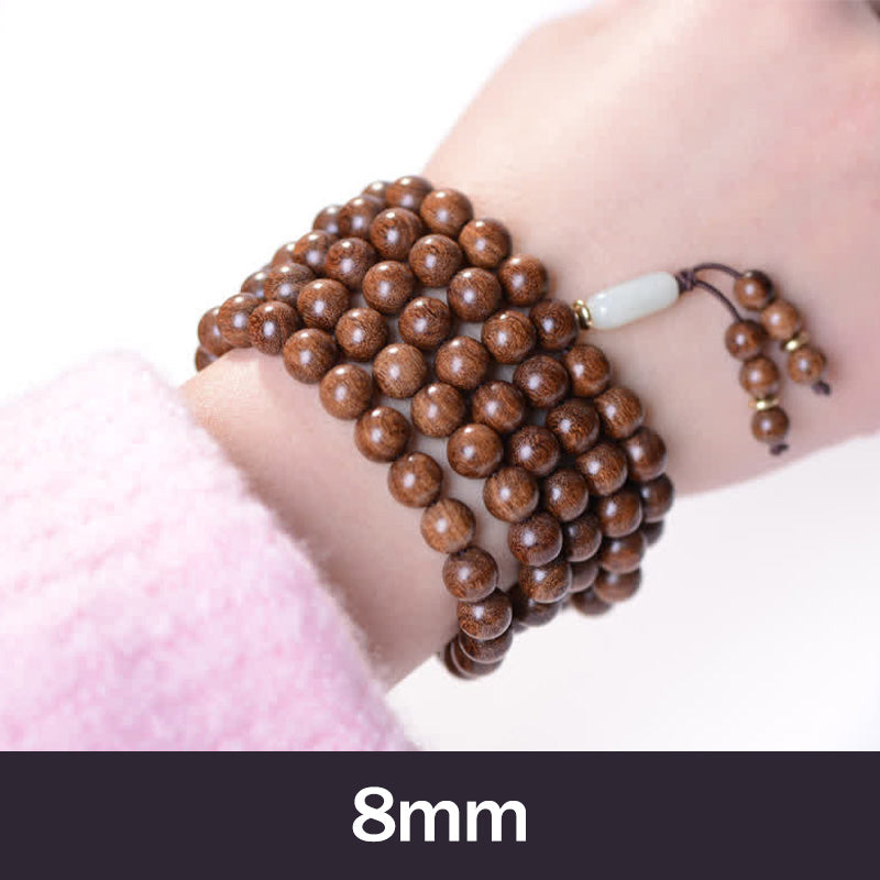 Bracelet Mala 108 perles en bois de rose et jade de Buddha Stones