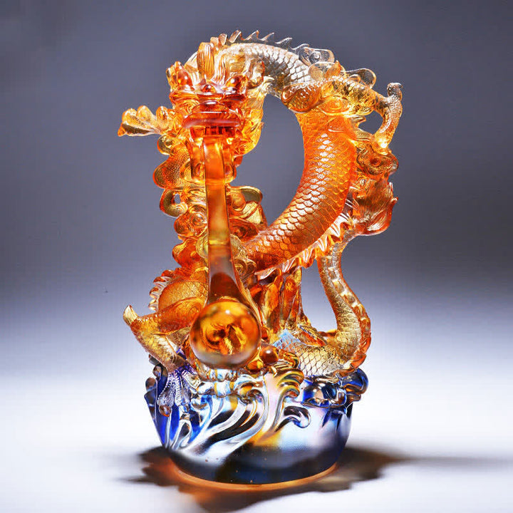 Buddha Stones Feng Shui Dragon Pièce d'art en cristal Liuli faite à la main Succès Décoration de bureau à domicile - image 2
