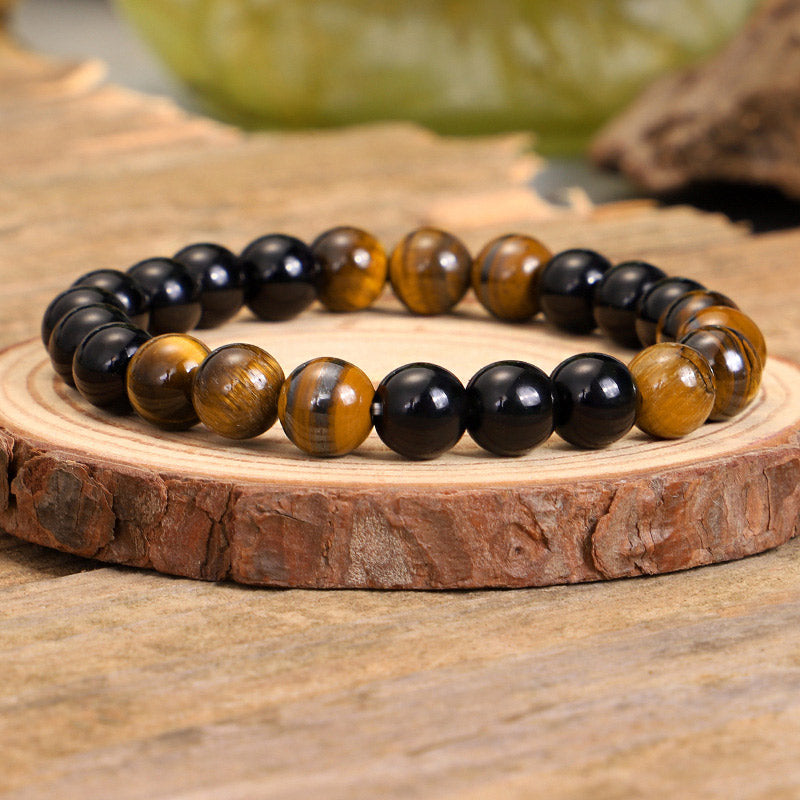 Ensemble Mala avec collier de protection en onyx noir Buddha Stones et œil de tigre