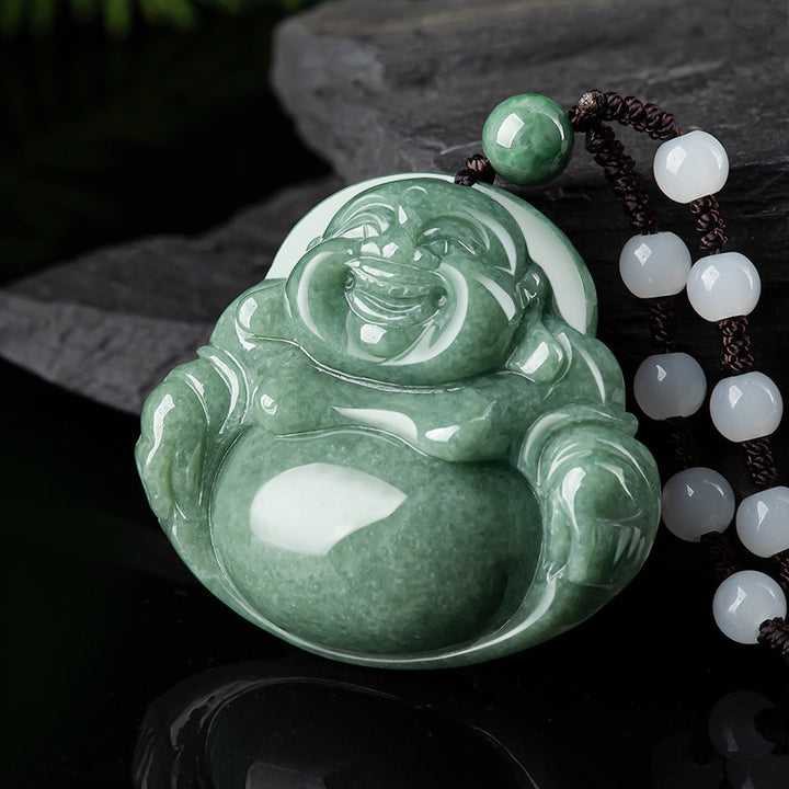 Collier avec pendentif en perles de jade cyan et Bouddha rieur - image 5