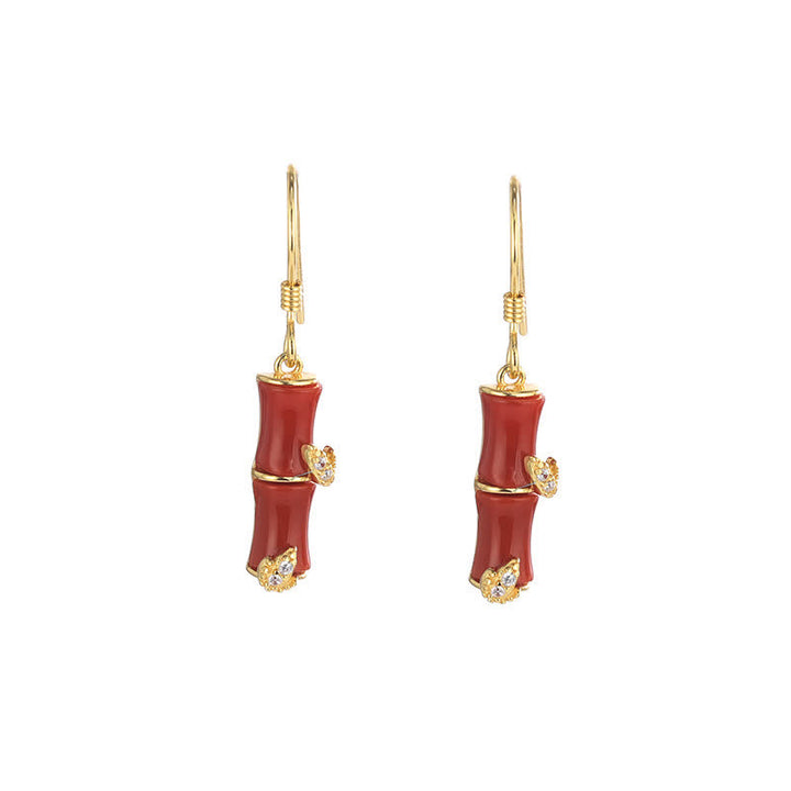 Boucles d'oreilles pendantes porte-bonheur en argent sterling 925 avec jade chrysobéryl œil de chat agate rouge bambou - Or - Agate rouge (Confiance ♥ Calme) - image 14