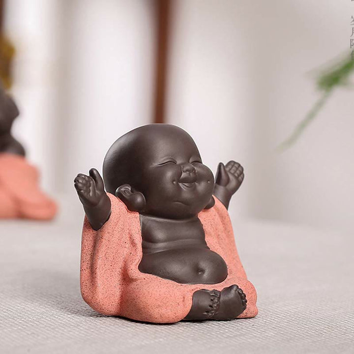 Buddha Stones Toujours Souriant Bouddha Rieur Richesse Chance Argile Violette Statue Maitreya Décoration - image 2