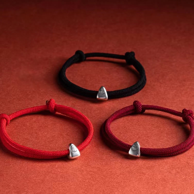 Bracelet tressé fait main en argent sterling 925 avec le personnage Fu et les Buddha Stones