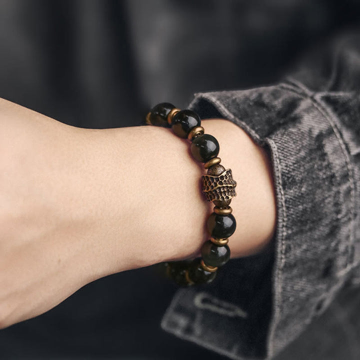 Bracelet de guérison d'amour en cuivre et obsidienne arc-en-ciel avec Buddha Stones