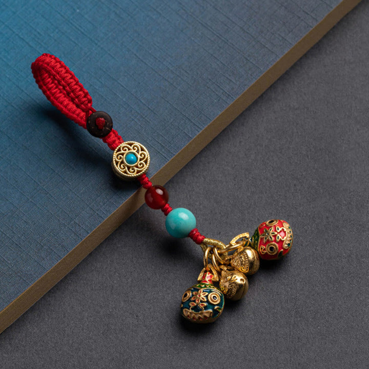 Porte-clés de voiture en forme de bête avaleuse dorée avec Buddha Stones , décoration à suspendre pour téléphone