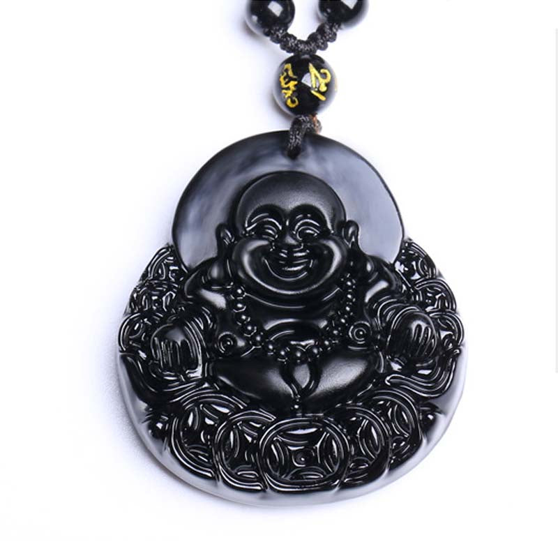 Collier avec Buddha Stones rieur en obsidienne noire et protection de la force - image 6