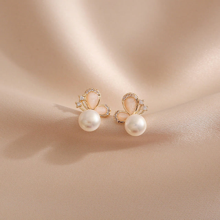 Boucles d'oreilles à tige en perles plaquées or 18 carats Buddha Stones, papillon, amour, liberté - image 2