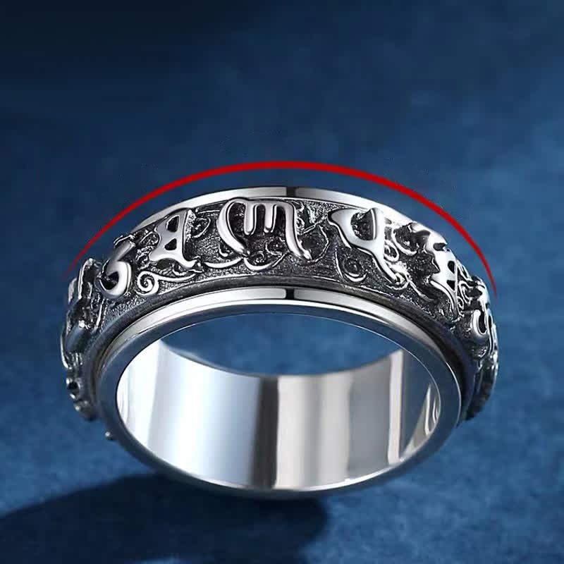 Bague rotative de guérison en cuivre avec six mots vrais de Buddha Stones gammée