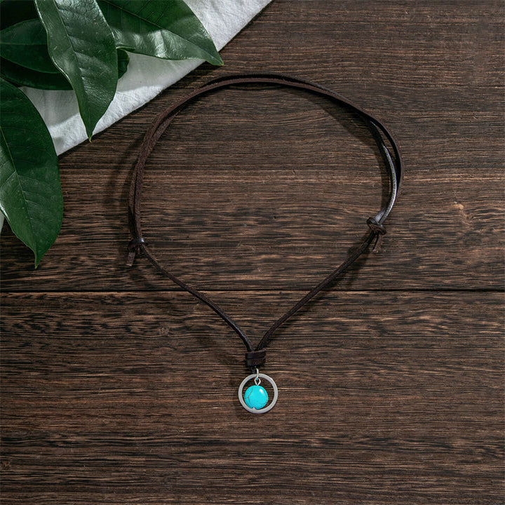 Collier pendentif en pierre turquoise ronde de Buddha Stones