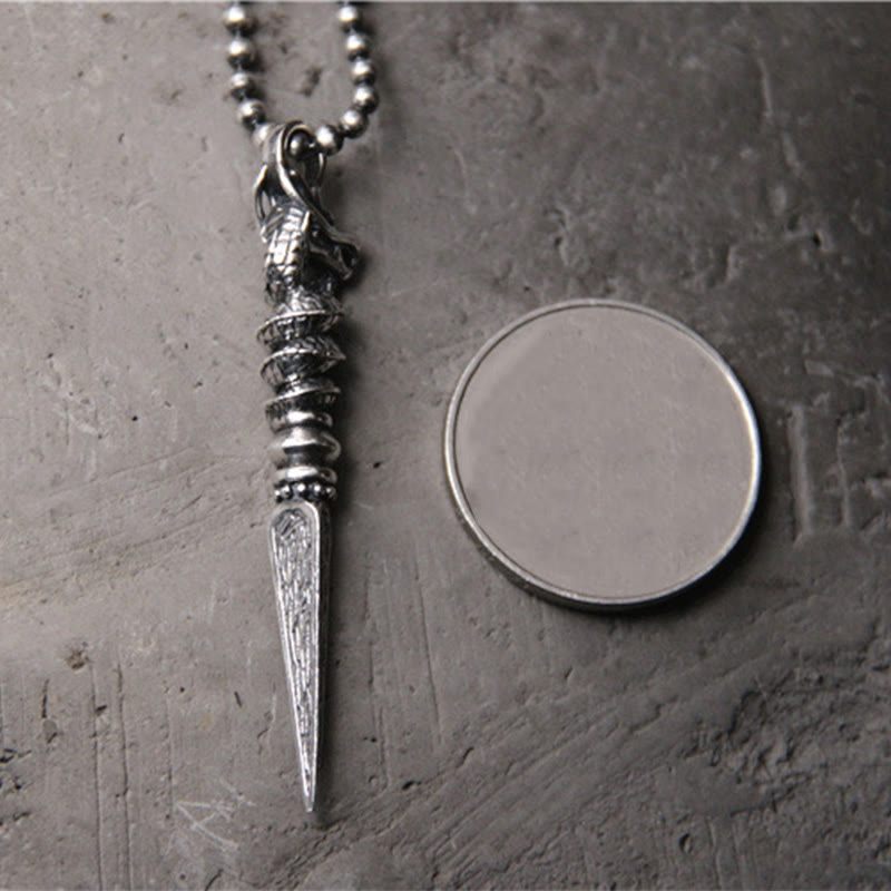Collier pendentif de protection Dorje Vajra en argent sterling 925 Buddha Stones et motif de l'année du dragon
