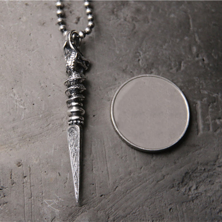 Collier pendentif de protection Dorje Vajra en argent sterling 925 Buddha Stones et motif de l'année du dragon