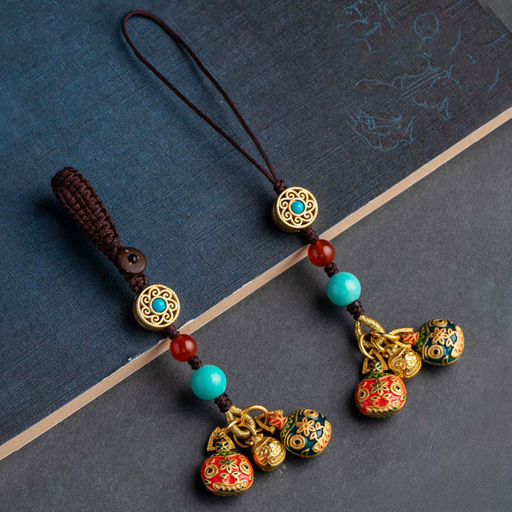 Porte-clés de voiture en forme de bête avaleuse dorée avec Buddha Stones , décoration à suspendre pour téléphone