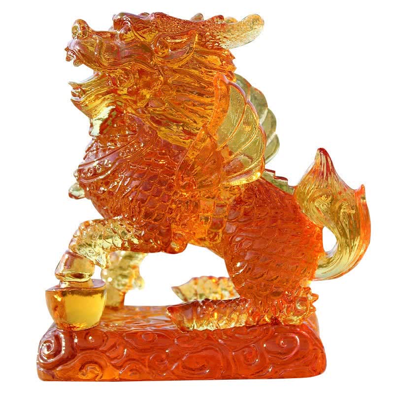 Feng Shui Kirin Pièce d'art en cristal Liuli faite à la main Décoration de bureau à domicile Fortune
