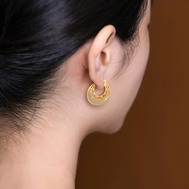 Boucles d'oreilles pendantes en jade et croissant de lune Buddha Stones
