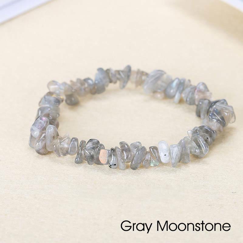 Bracelet apaisant et chaleureux en pierre de cristal de forme irrégulière naturelle - Pierre de lune grise (Tour de poignet : 15-16 cm) - image 35