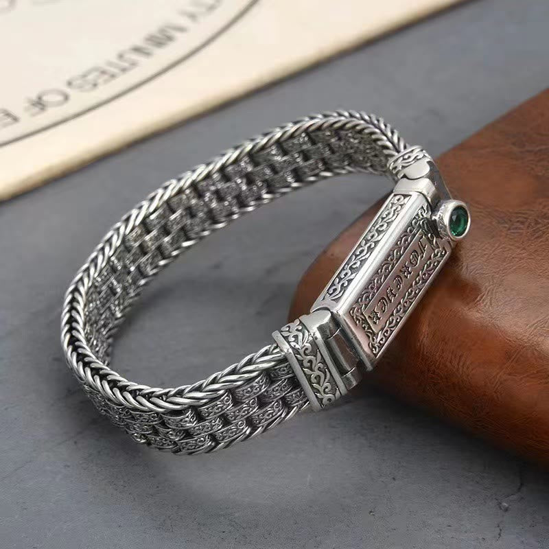 Bracelet tibétain en cuivre avec Buddha Stones Om Mani Padme Hum et motif floral de la dynastie Tang