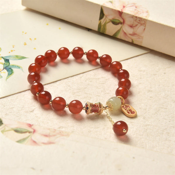Bracelet porte-bonheur en jade et agate rouge naturelle