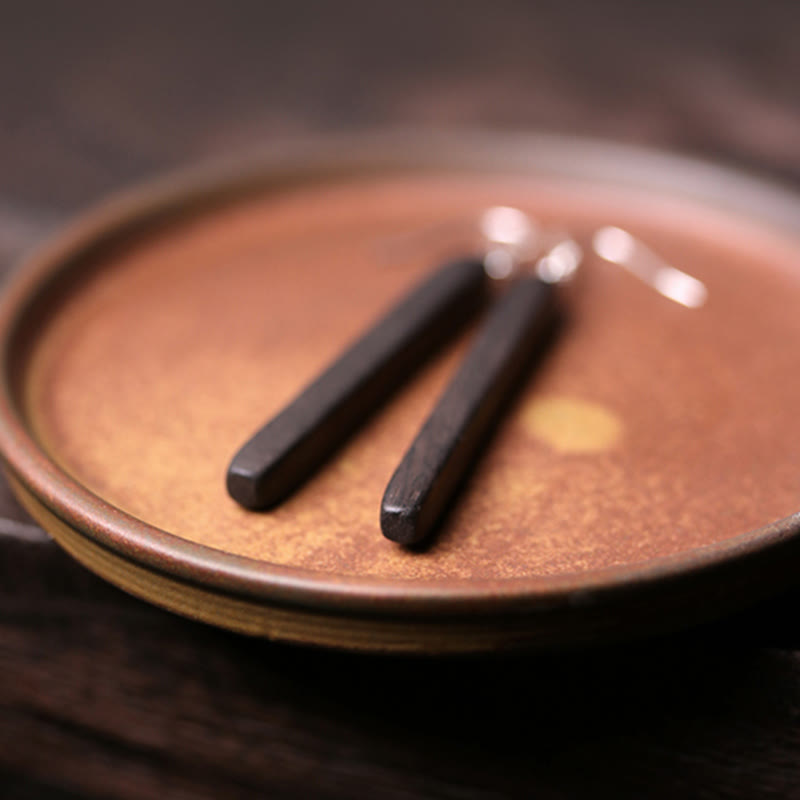 Boucles d'oreilles pendantes en argent sterling 925 avec Buddha Stones et texture en bois d'ébène - image 3