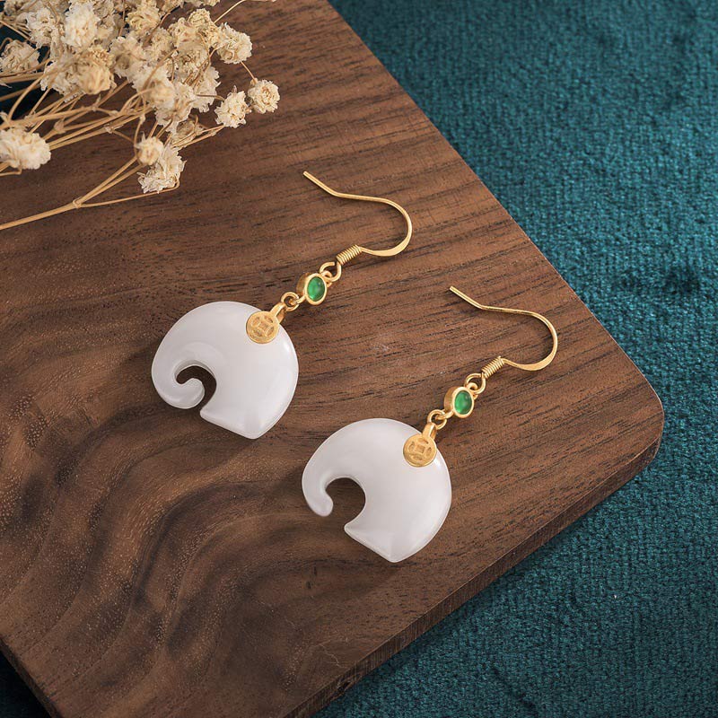 Buddha Stones Boucles d'oreilles FengShui Jade Double Bonheur Fortune