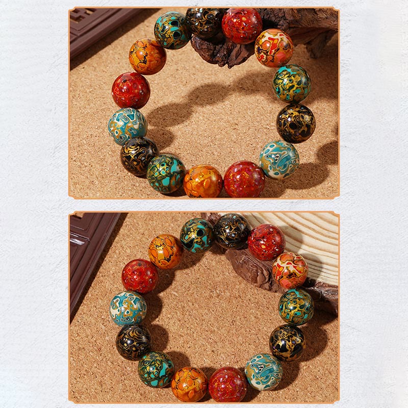 Bracelet calme en perles de laque multicolores naturelles Buddha Stones