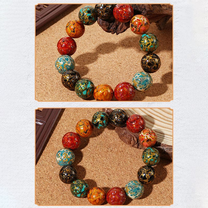 Bracelet calme en perles de laque multicolores naturelles Buddha Stones