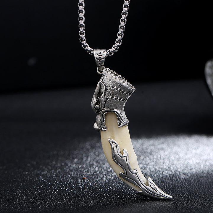 Buddha Stones Collier pendentif en acier titane Imitation dent de loup
