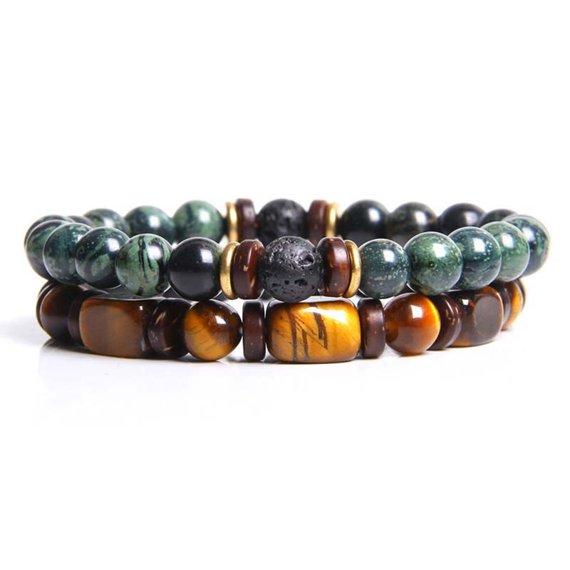 Bracelet de perles œil de tigre en cristal de guérison en Buddha Stones 2 pièces