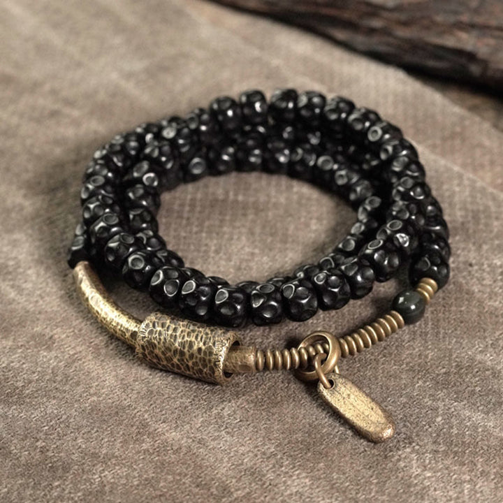 Bracelet triple tour Buddha Stones Retro en laiton et cuivre, coquillage de noix de coco, symbole de bonheur - 17-17,5 cm - image 0