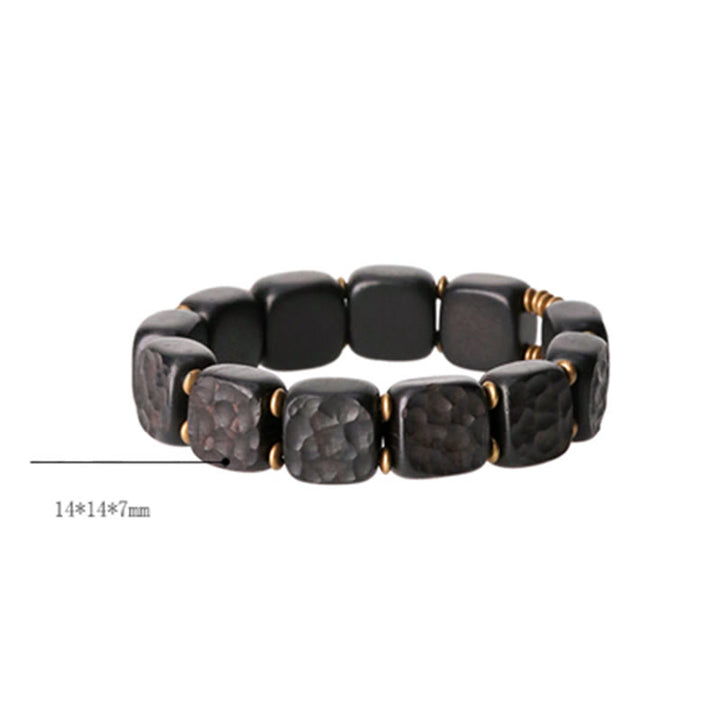 Bracelet en cuivre avec texture rétro en bois d'ébène et Buddha Stones