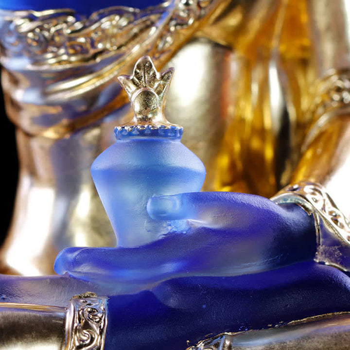 Buddha Stones Bouddha de médecine Pièce d'art en cristal Liuli faite à la main Statue de compassion Décoration d'offrande de bureau à domicile - image 19