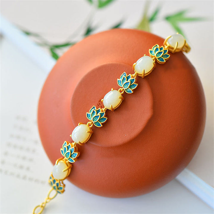 Bracelet de protection Lotus en jade blanc et jade cyan Buddha Stones