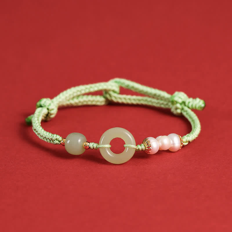 Bracelet porte-bonheur avec boucle de paix et perles de jade Hetian naturelles de Buddha Stones