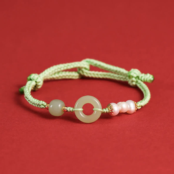 Bracelet porte-bonheur avec boucle de paix et perles de jade Hetian naturelles de Buddha Stones