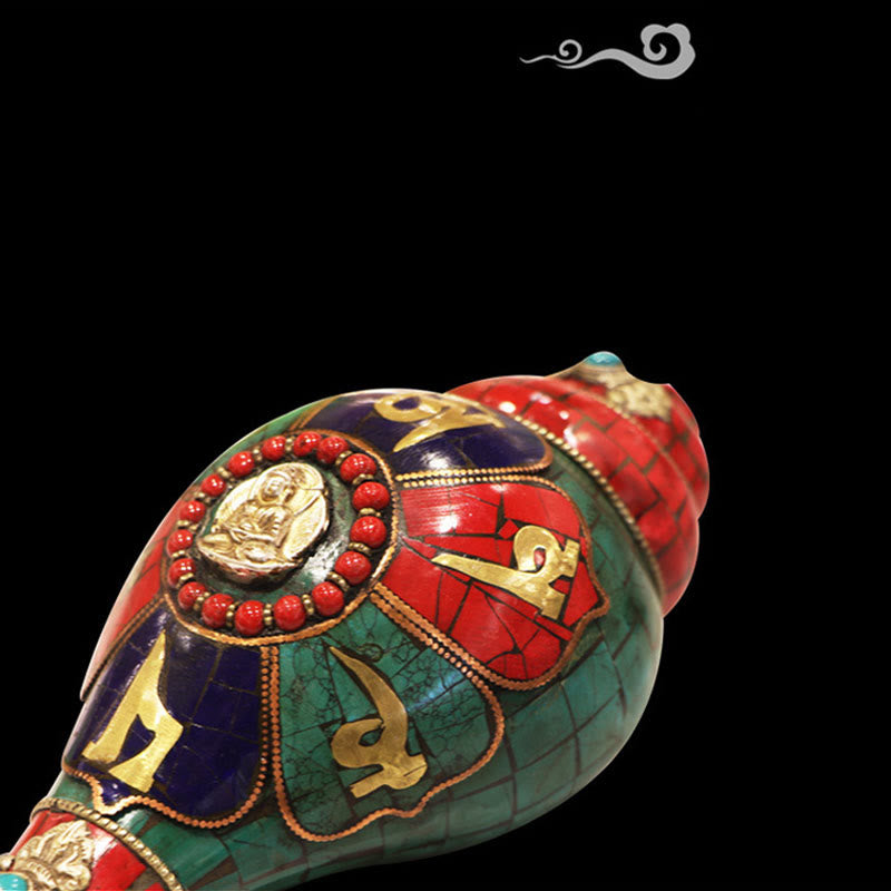 Décoration porte-bonheur tibétaine faite à la main, Shankha Om Mani Padme Hum, coquille de conque de bouddha - image 6